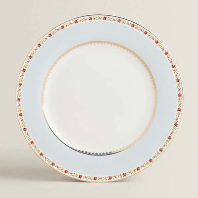 Floral Dinner Plate With Gold Rim