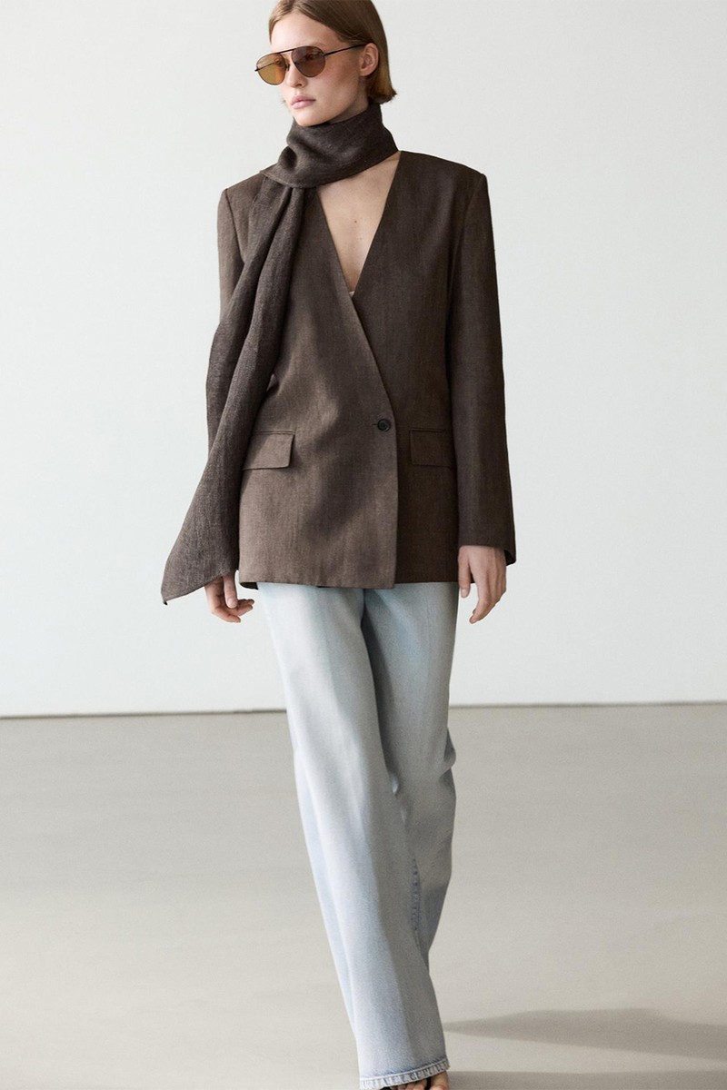 100% Linen Melange Scarf Blazer