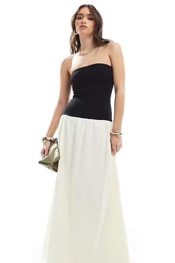 Bandeau Contrast Drop Waist Maxi Dress from 4th & Reckless