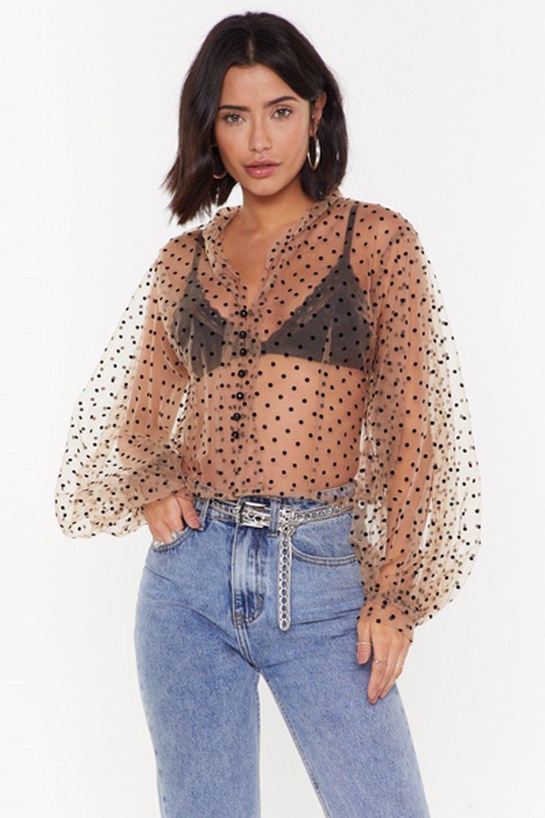 We Can't Spot Polka Dot Mesh Blouse