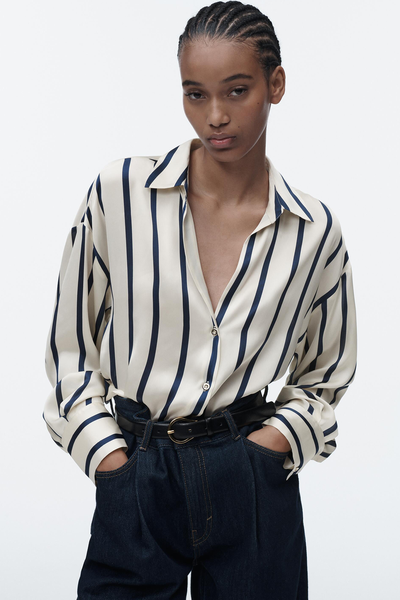 Oversized Striped Satiny Shirt 