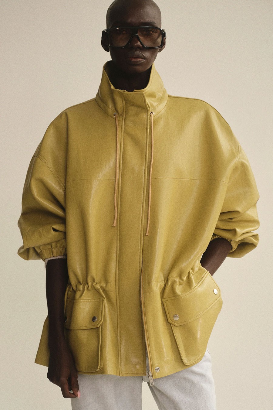 Faux-Leather Short Parka from Source Unknown