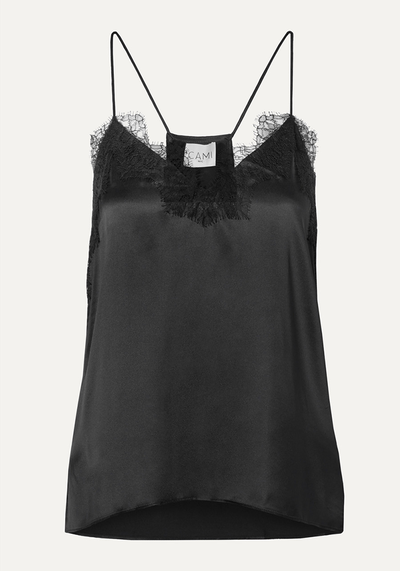 The Racer Lace-Trimmed Silk-Charmeuse Camisole from Cami NYC