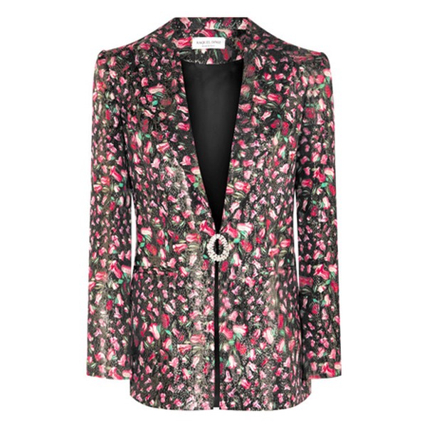 Eunice Crystal-Embellished Floral-Print Silk-Lamé Blazer from Raquel Diniz