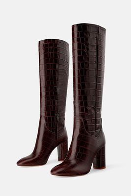 Animal Print High Heel Boots from Zara