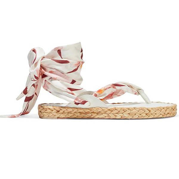 Scarf Tie Floral-Print Satin-Twill & Leather Espadrilles from Zimmerman