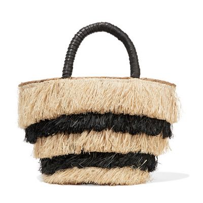 Kayu Pinata Mini Leather Trimmed Fringed Straw Tote from Kayu