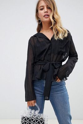 Long Sleeve Sheer Blouse With Waist Detail from ASOS Design