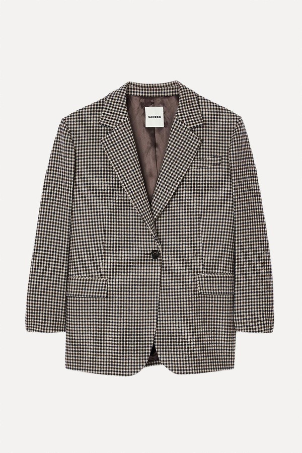 Notched-Lapel Check-Pattern Wool-Blend Blazer from Sandro