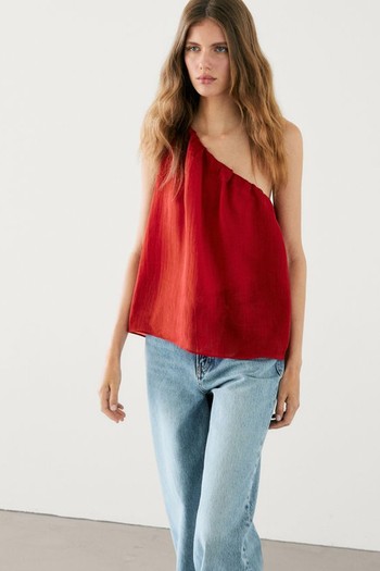 Ramie Blend Top With Asymmetric Neckline