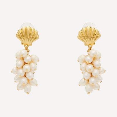 Gold-Plated Shell & Faux Pearl Cluster Drop Earrings  from Kenneth Jay Lane