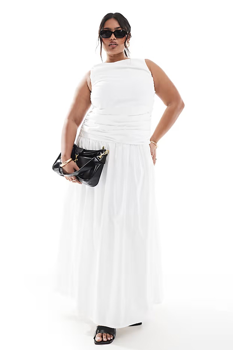 Ruched Poplin Sleeveless Drop Waist Maxi Dress from 4th & Reckless