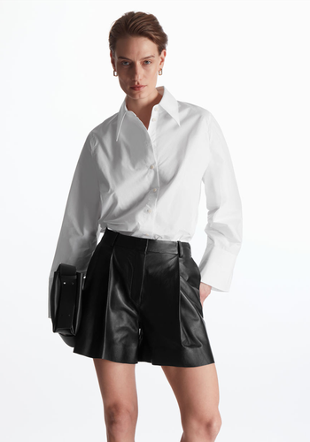 Pleated Leather Shorts