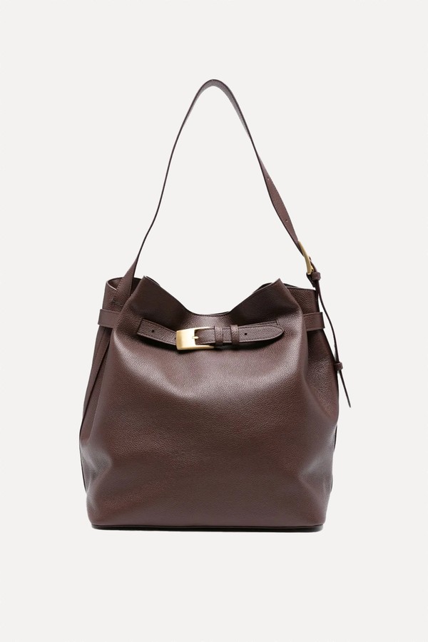 Pebbled-Leather Buckle Shoulder Bag from Elleme