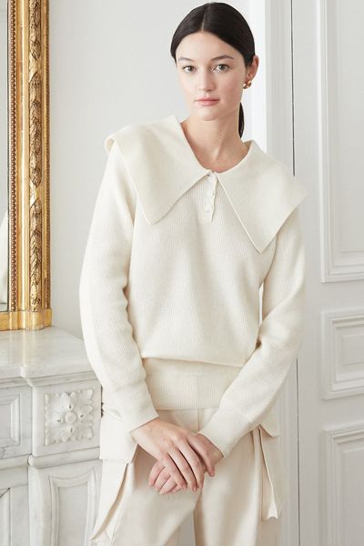 Oversize Collar Beige Sweater