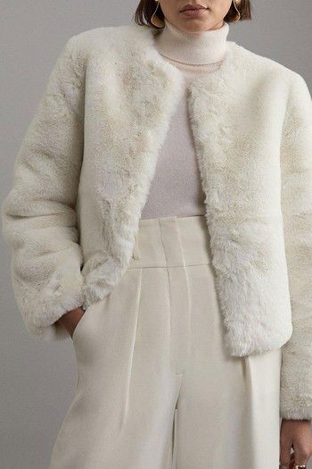 Collarless Faux Fur Jacket