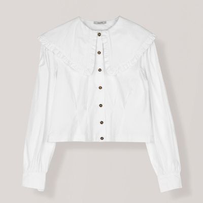Plain Cotton Poplin Cropped Shirt from Ganni