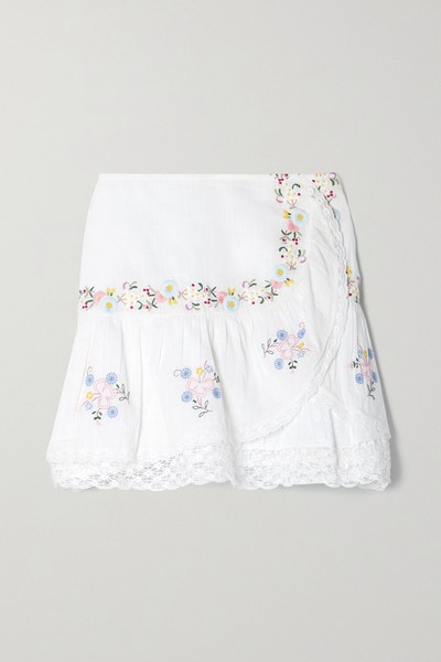 Rhodes Layered Embroidered Cotton-Voile And Crochet Mini Skirt