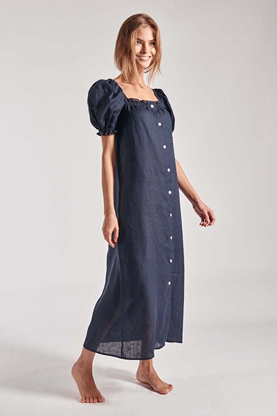 Brigitte Blue Linen Maxi Dress