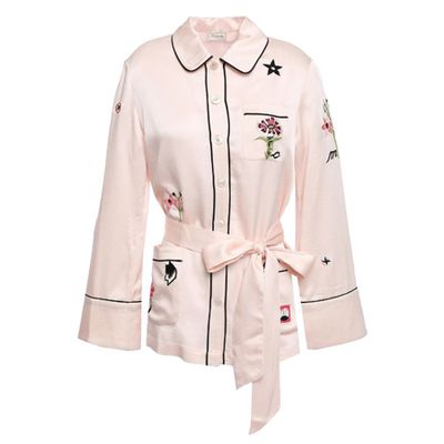 Georgie Belted Embroidered Satin Shirt from Temperley London