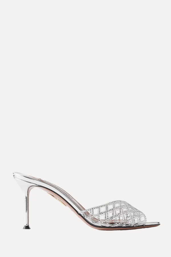 Lumiere Crystal-Embellished Cutout PVC Mules from Aquazzura