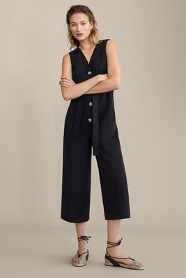Black Lyocell/Linen Jumpsuit With Tie Belt from Massimo Dutti