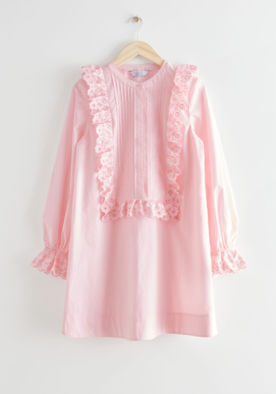 Embroidered Ruffle Bib Mini Dress