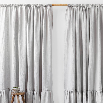 Linen Curtain Panel With Ruffles