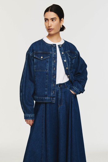 Moto Collarless Denim Jacket