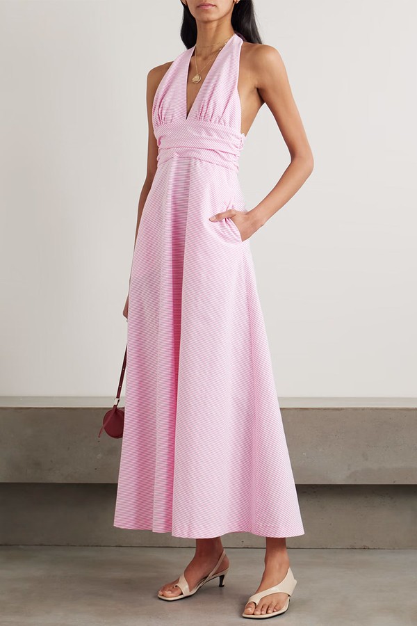 Marilyn Striped Cotton Halterneck Maxi Dress from Bernadette