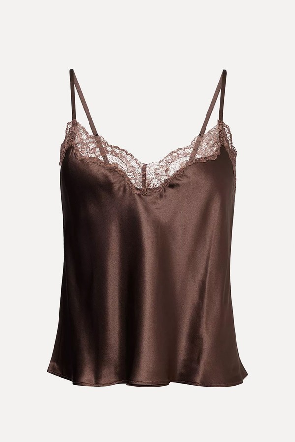 V-Neck Lace-Trim Silk Top from Reformation