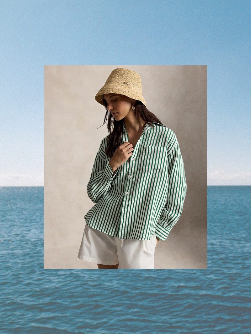 Oversize Fit Striped Linen-Cotton Shirt