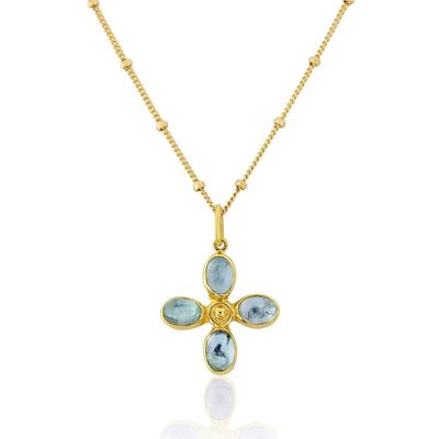 Santorini Aquamarine Cross Necklace from Argent Of London