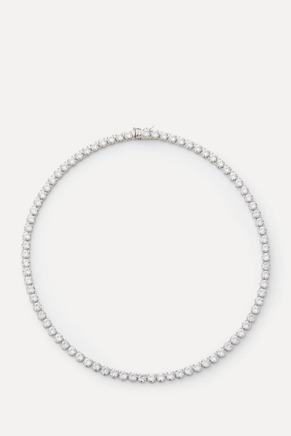 Rhodium-Plated Round Cubic Zirconia Classic Tennis Necklace from CZ By Kenneth Jay Lane