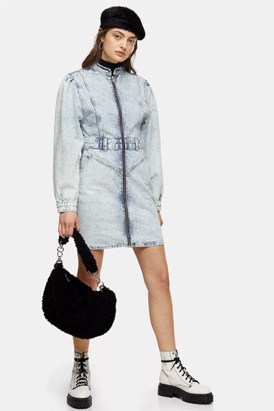 Long Sleeve 80s Acid Denim Shirt Dress