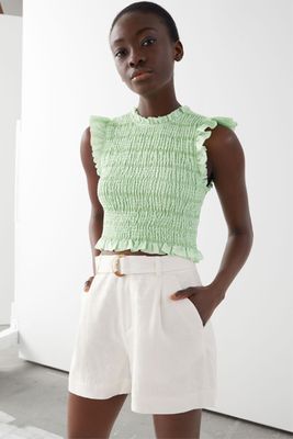 Belted Linen Pleat Shorts