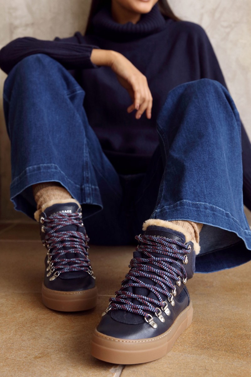 Navy Leather & Shearling Boots from Air & Grace