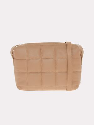 Nude Leather Quilted Cross Body Bag