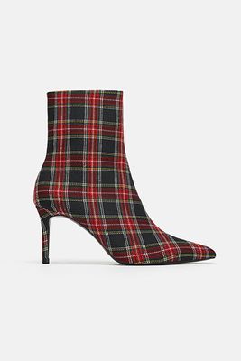 Check Print Low Heel Ankle Boots from Zara