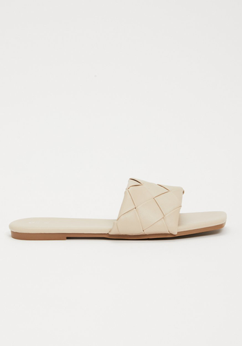 Cream Plait Square Toe Mule