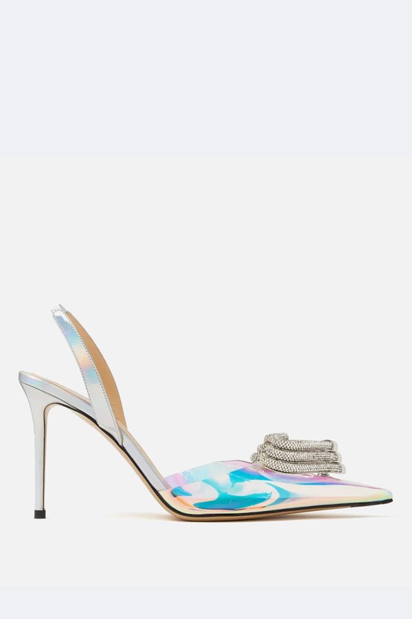 Triple Heart Crystal-Embellished Iridescent PVC & Leather Slingback Pumps