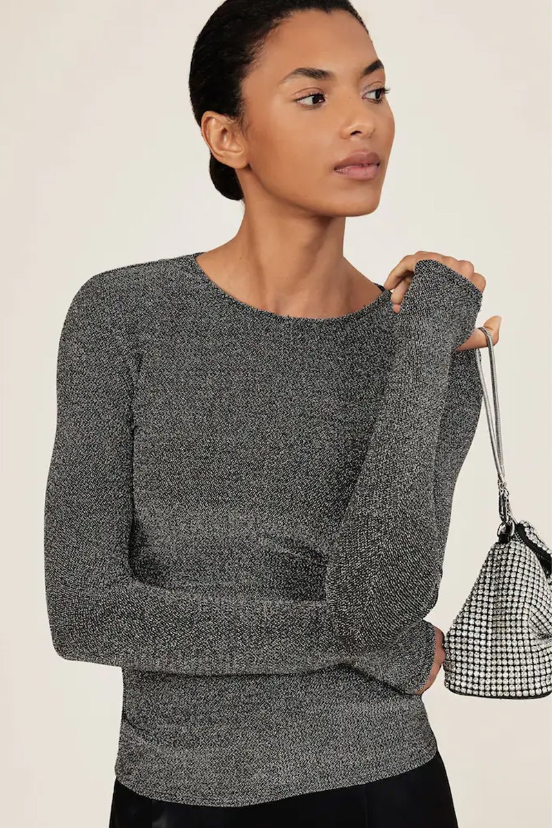 Saraphina Metallic-Knit Long-Sleeve Top from Reiss
