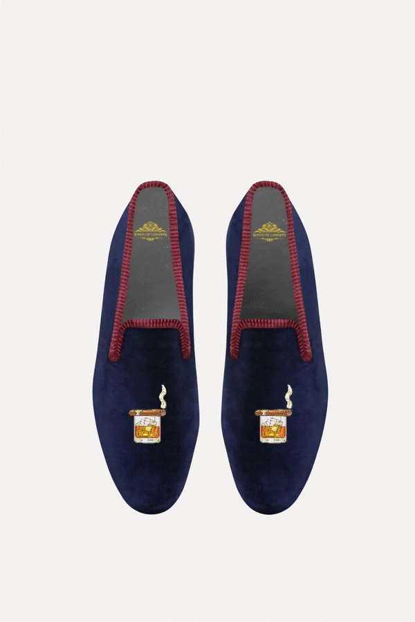 Cigar & Whiskey Glass Velvet Loafers from Bown Of London