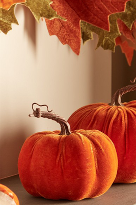 Set Of 2 Velvet Pumpkin Autumn/Halloween Decorations from Heaven Sends