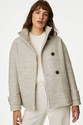 Funnel Neck Short Coat with Wool