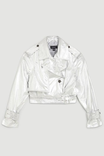 Metallic Leather Cropped Bomber Jacket