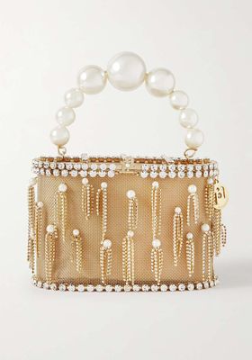 Holli Stelline Fringed Embellished Gold-Tone Bucket Bag from Rosantica