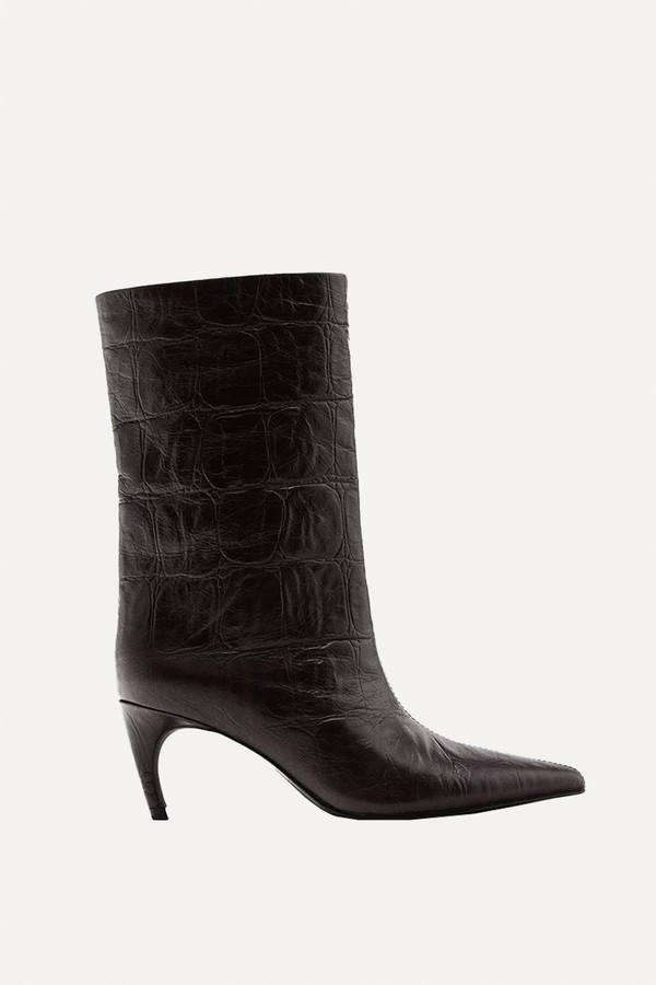 Embossed Leather High-Heel Ankle Boots from  Massimo Dutti 