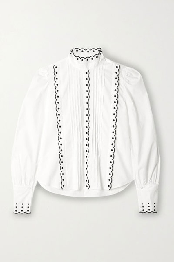 Pintucked Embroidered Cotton-Poplin Blouse from See By Chloé