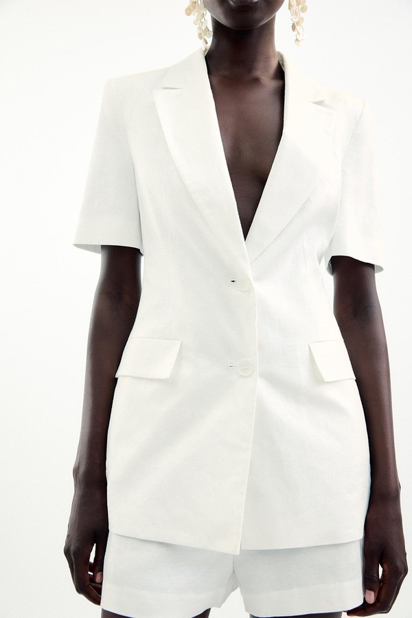 Tailored Short Sleeve Linen Blend Blazer